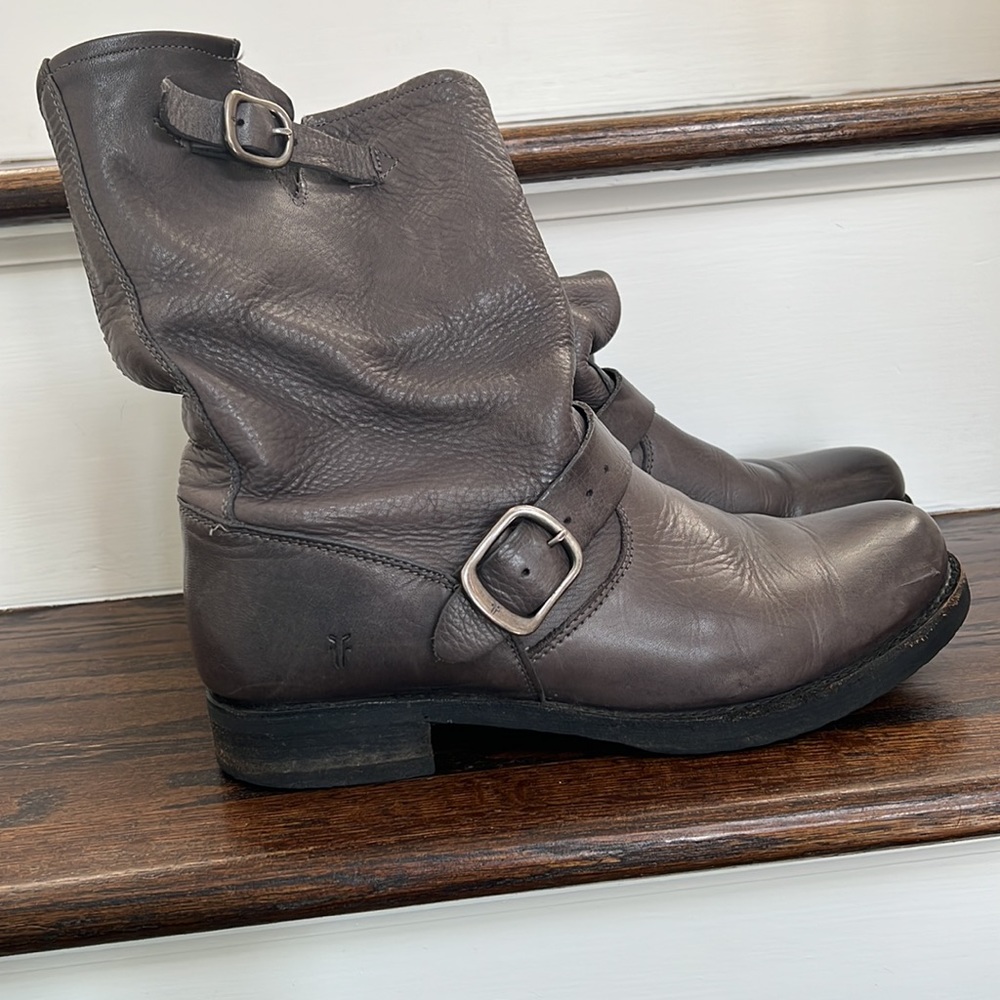 Frye- women’s ankle boots. Charcoal gray leather. US 10. Just under 1 1/2” heel.